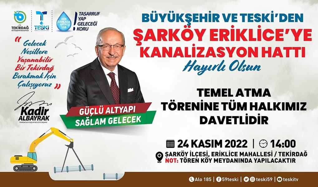 ŞARKÖY İLÇESİ ERİKLİCE MAHALLESİ KANALİZASYON İNŞAATININ TEMELİ DÜZENLENEN TÖRENLE ATILACAK