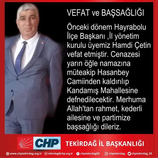 HAMDİ ÇETİN VEFAT ETTİ