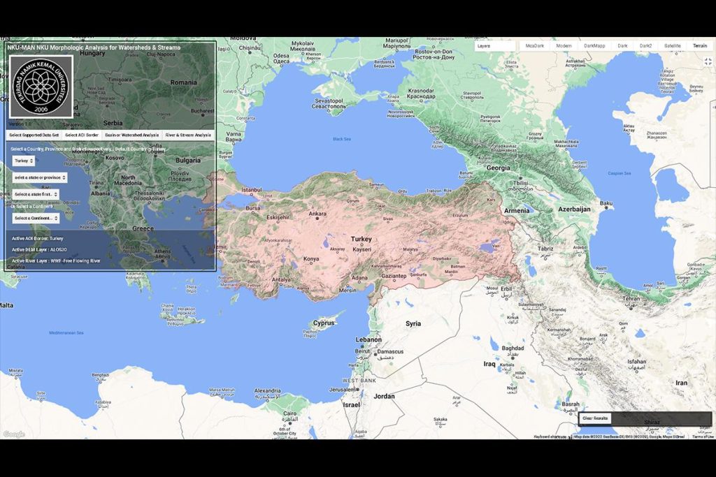 NKÜ Öğretim Üyesinden Google Earth Engine”de Morfometrik Analiz İçin Çevrim İçi, Etkileşimli, Web Tabanlı Bir Uygulama