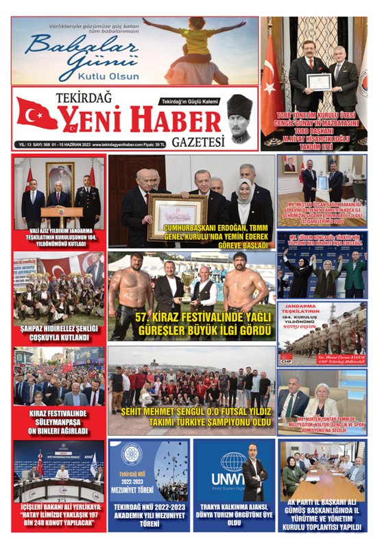 Tekirdağ Yeni Haber Gazetesi 508.Sayı Çıktı