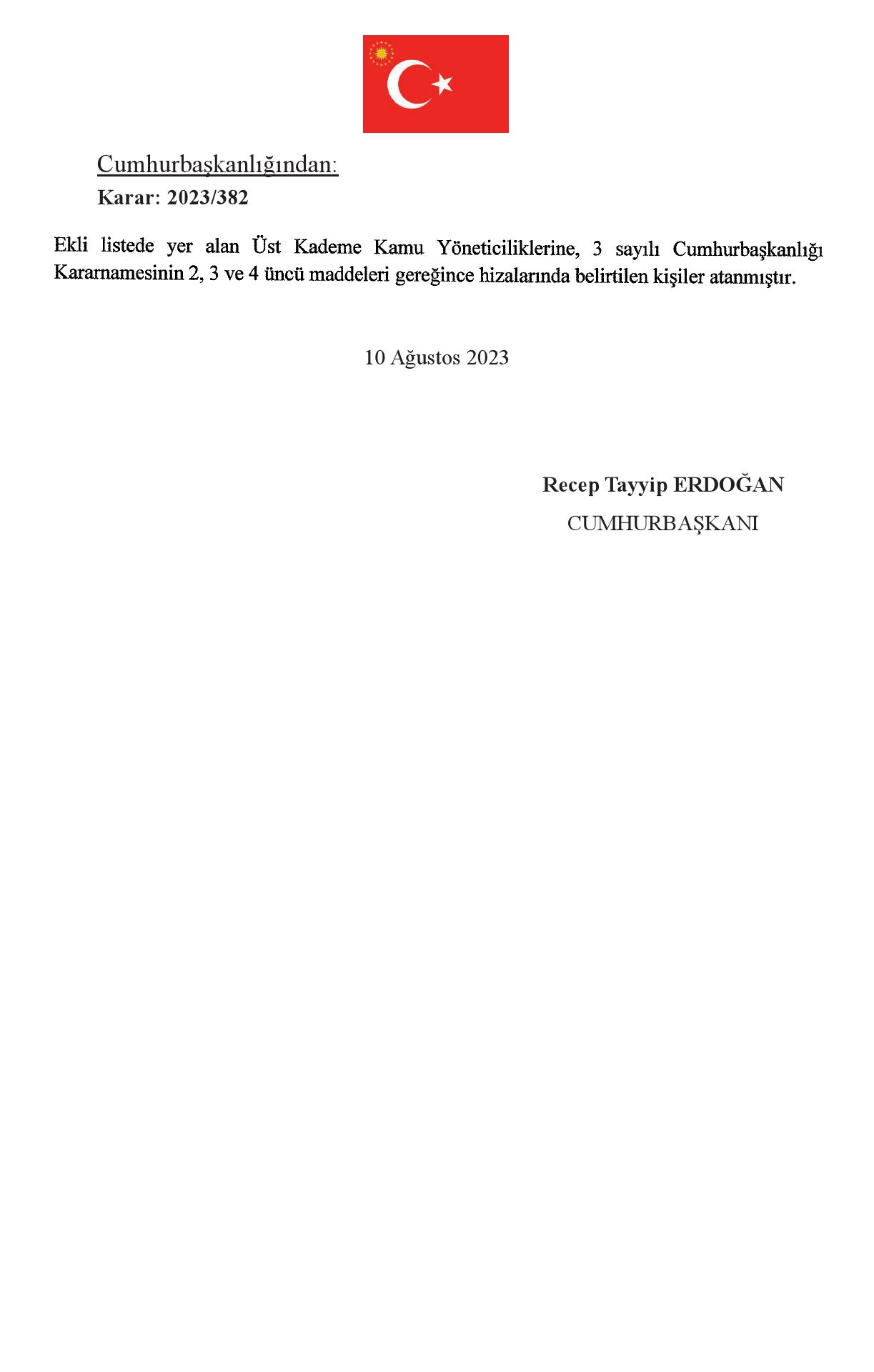 Üst kademe kamu yöneticiliklerine atama kararları Resmi Gazete’de yayımlandı