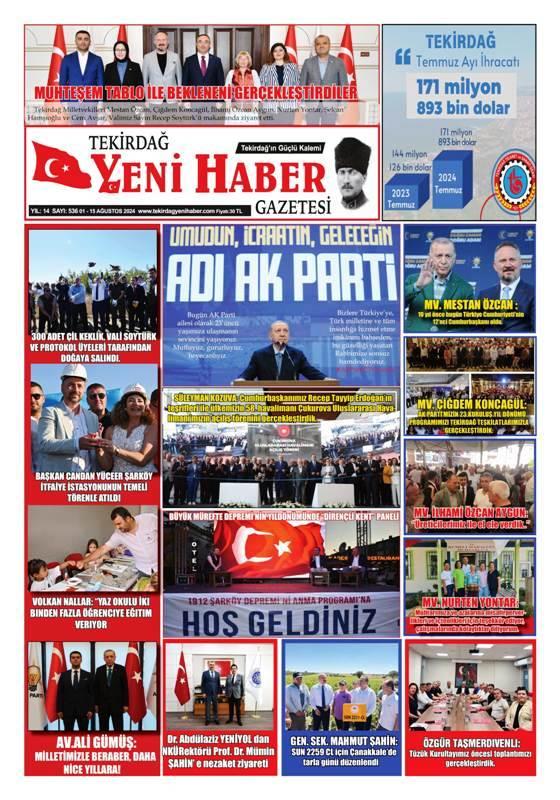 Tekirdağ Yeni Haber Gazetesi 536.Sayı Çıktı