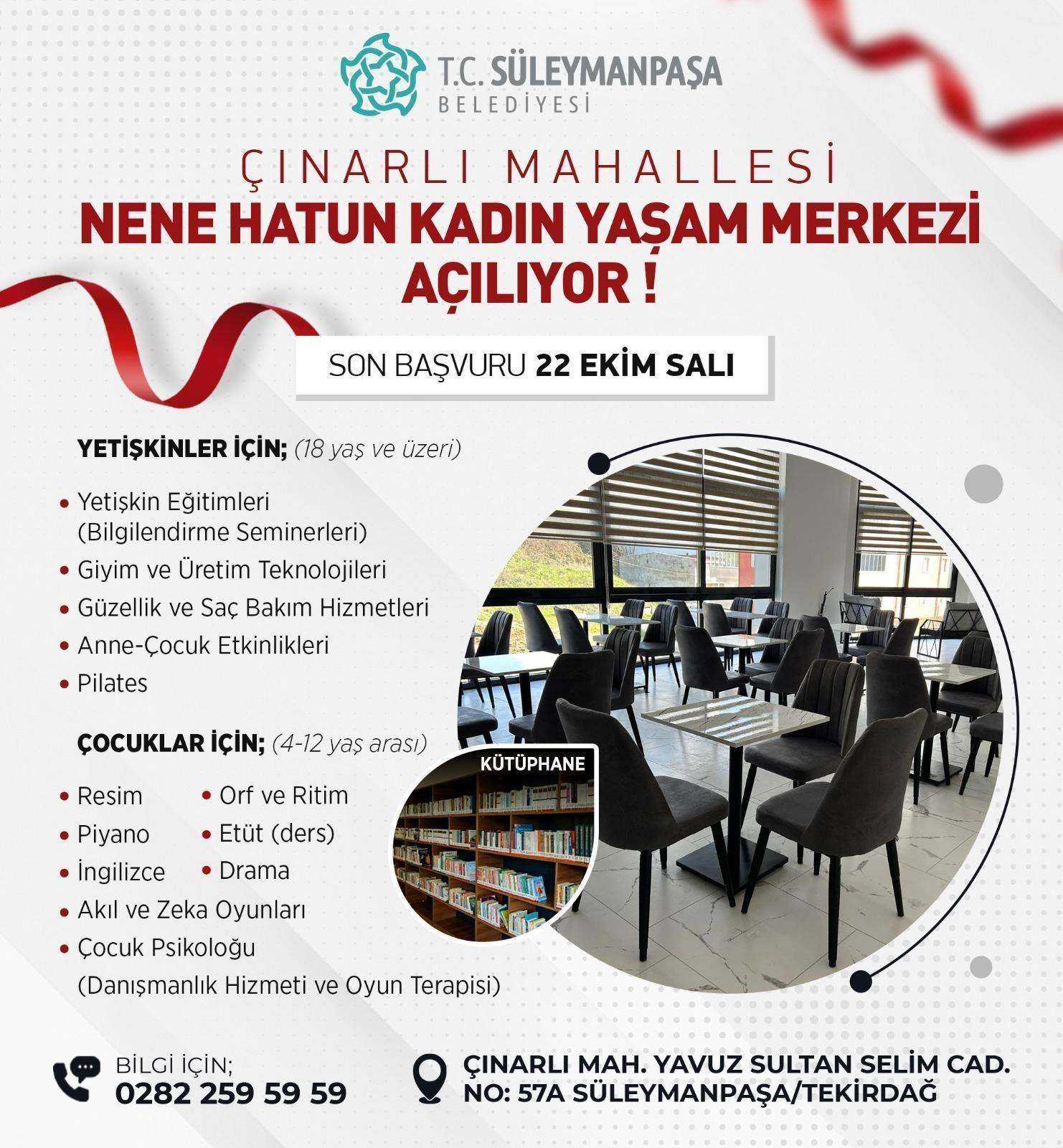 Çınarlı Mahallesi Nene Hatun Kadın Yaşam Merkezi Açılıyor