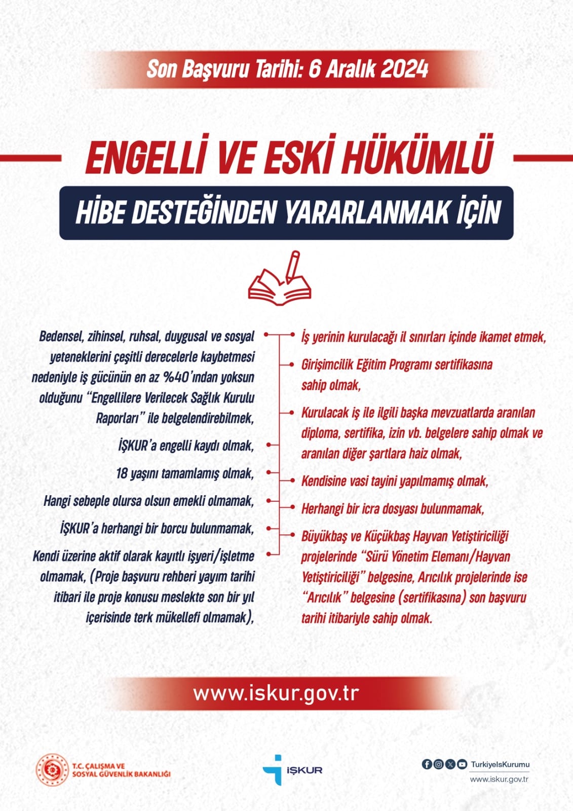 2025/1. Dönemine İlişkin Engelli ve Eski Hükümlü Proje Başvuruları Devam Ediyor