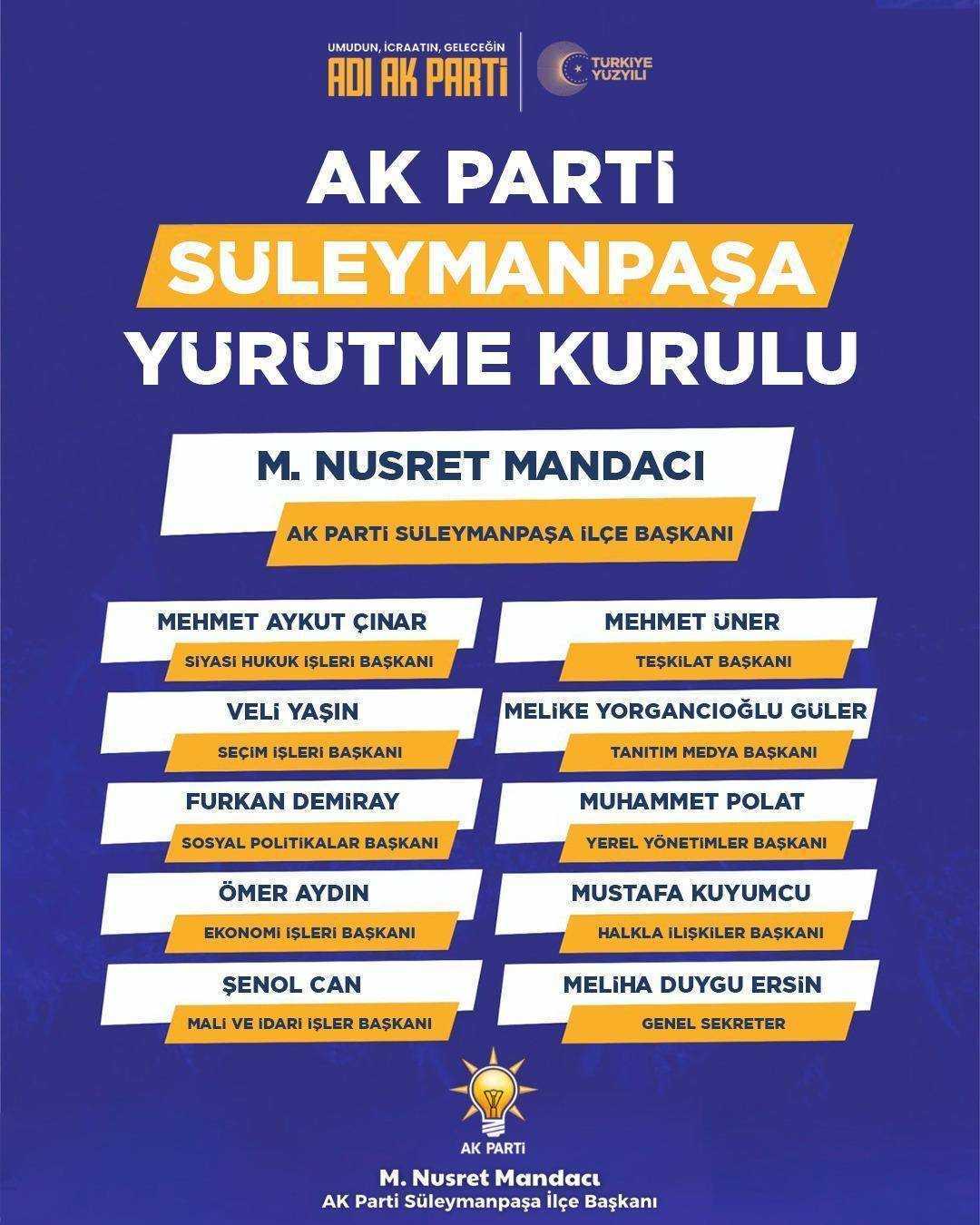 AK PARTİ SÜLEYMANPAŞA YÜRÜYME KURULU