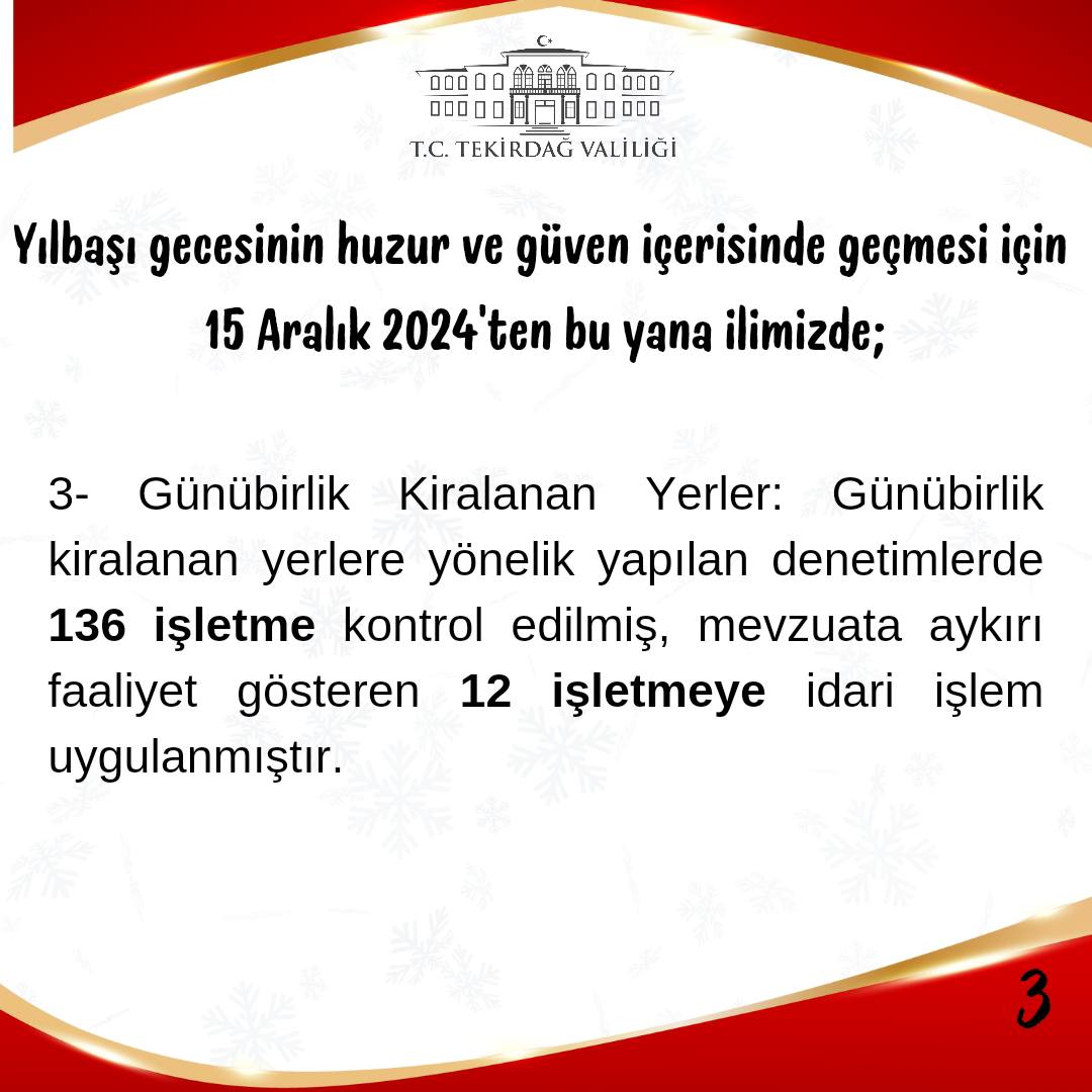 Vatandaşlarımızın yıl başını huzur ve güven içerisinde geçirebilmesi için tedbirlerimizi aldık.