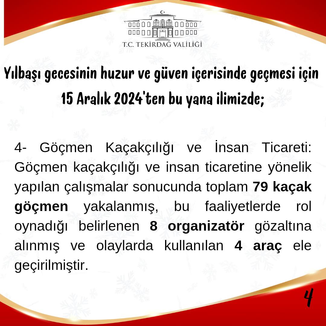 Vatandaşlarımızın yıl başını huzur ve güven içerisinde geçirebilmesi için tedbirlerimizi aldık.