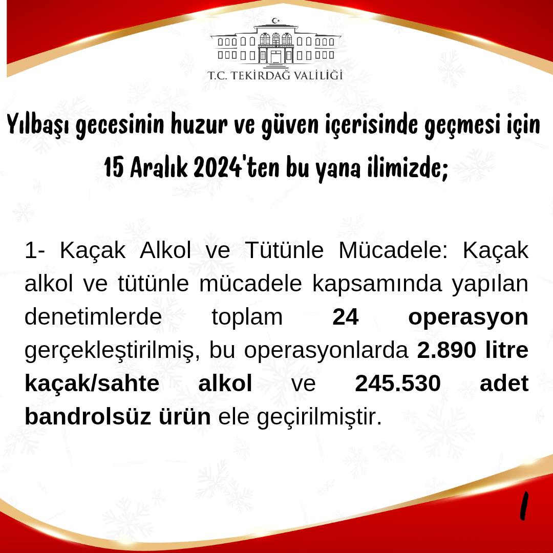 Vatandaşlarımızın yıl başını huzur ve güven içerisinde geçirebilmesi için tedbirlerimizi aldık.