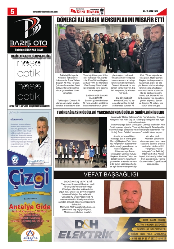 Tekirdağ Yeni Haber Gazetesi 546.Sayı Çıktı