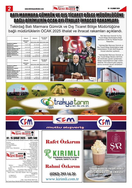 Tekirdağ Yeni Haber Gazetesi 548.Sayı Çıktı