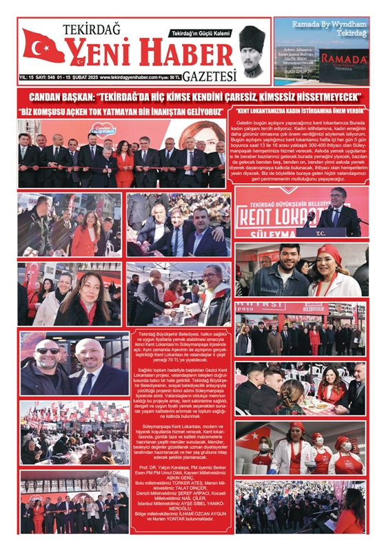 Tekirdağ Yeni Haber Gazetesi 548.Sayı Çıktı