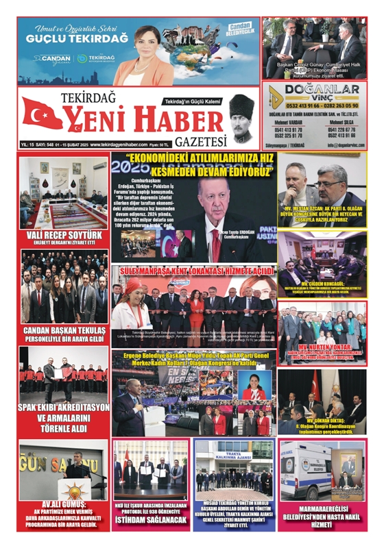 Tekirdağ Yeni Haber Gazetesi 548.Sayı Çıktı