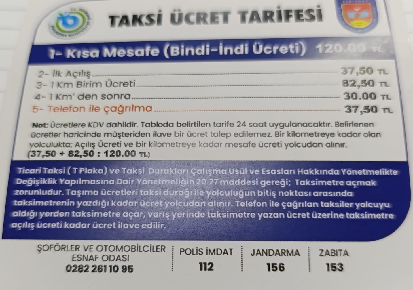 TEKİRDAĞ DA TAKSİ ÜCRETLERİ DEĞİŞTİ