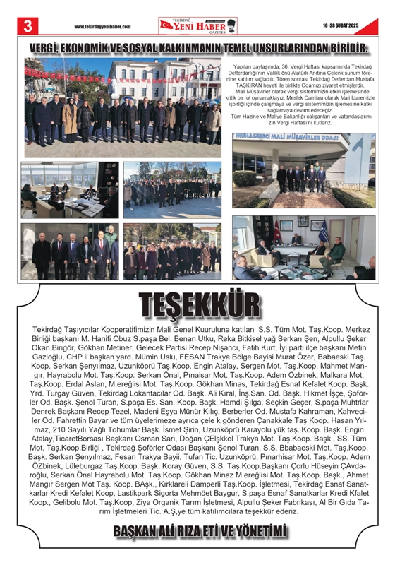 Tekirdağ Yeni Haber Gazetesi 549.Sayı Çıktı