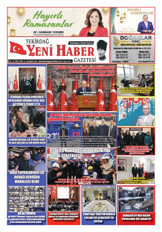 Tekirdağ Yeni Haber Gazetesi 549.Sayı Çıktı