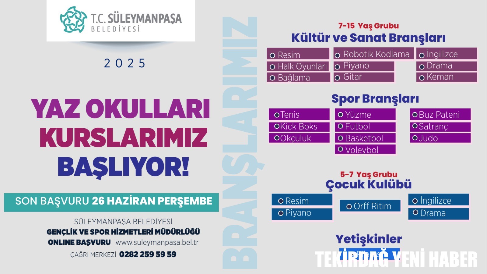 Süleymanpaşa Belediyesi Yaz Okulları Başlıyor