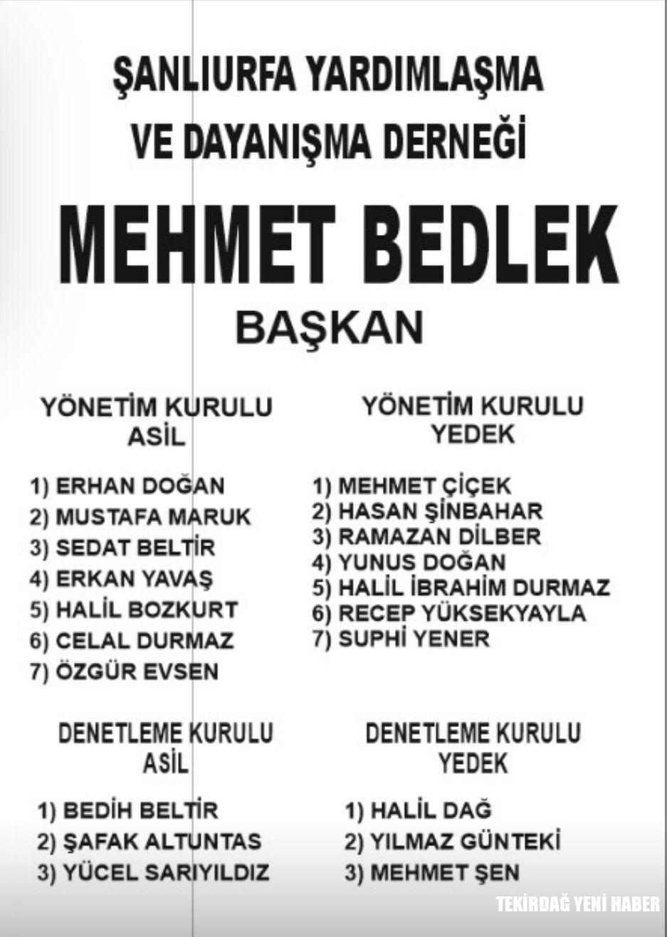 Tekirdağ’da Şanlıurfalılar Derneği’nde yeni başkan Mehmet Bedlek oldu