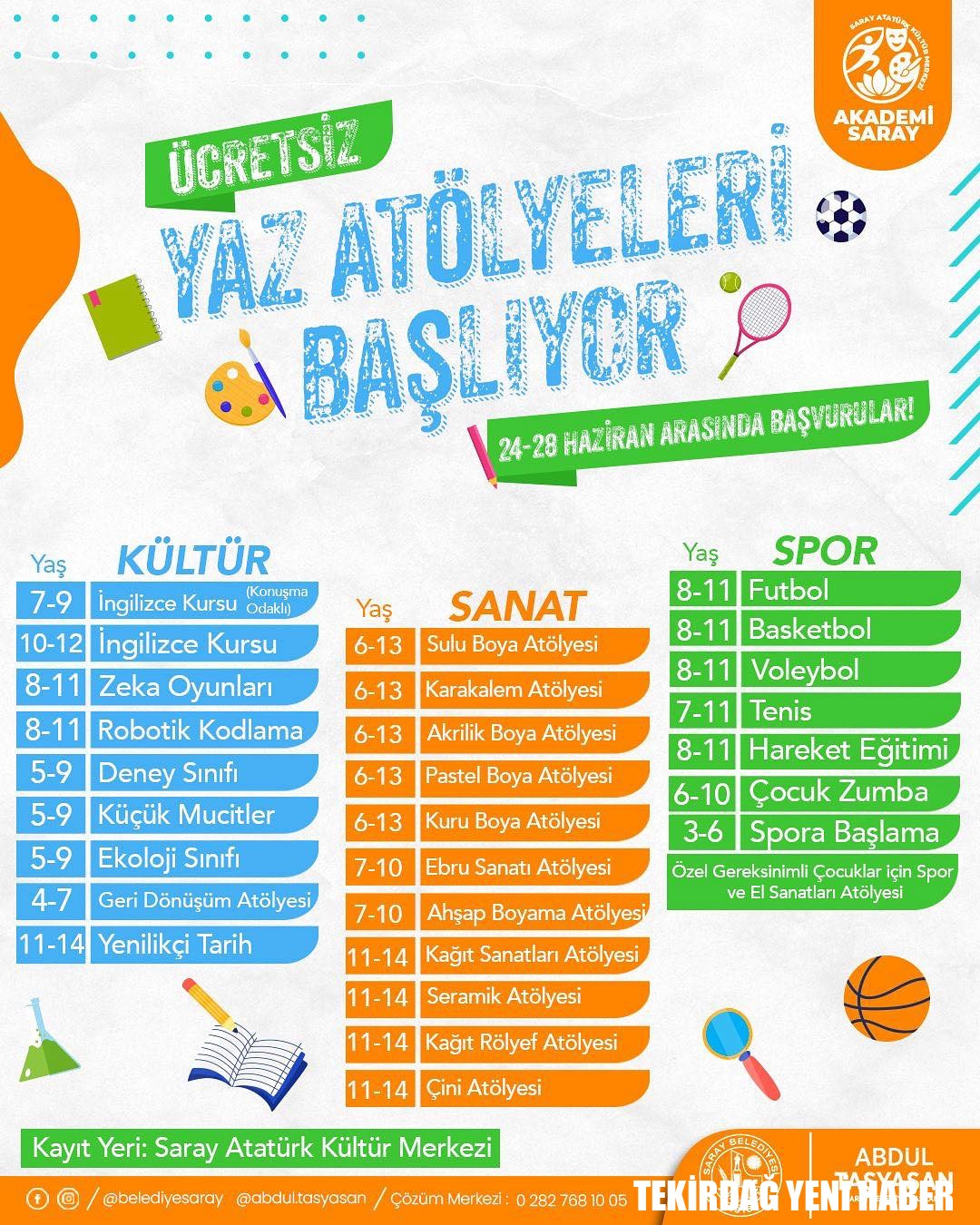 Yaz atölyeleri’ne kayıtlar başladı