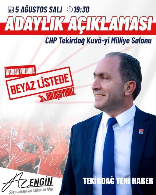 CHP Süleymanpaşa İlçe Başkanı Ali Engin Yeniden Aday!