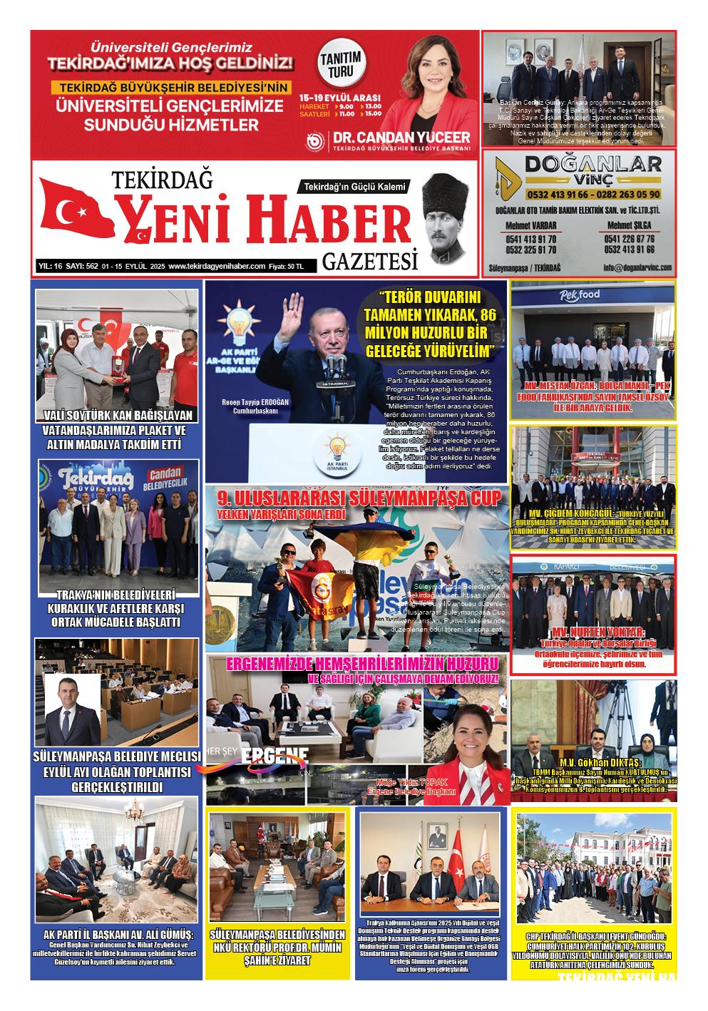 Tekirdağ Yeni Haber Gazetesi 562.Sayı Çıktı
