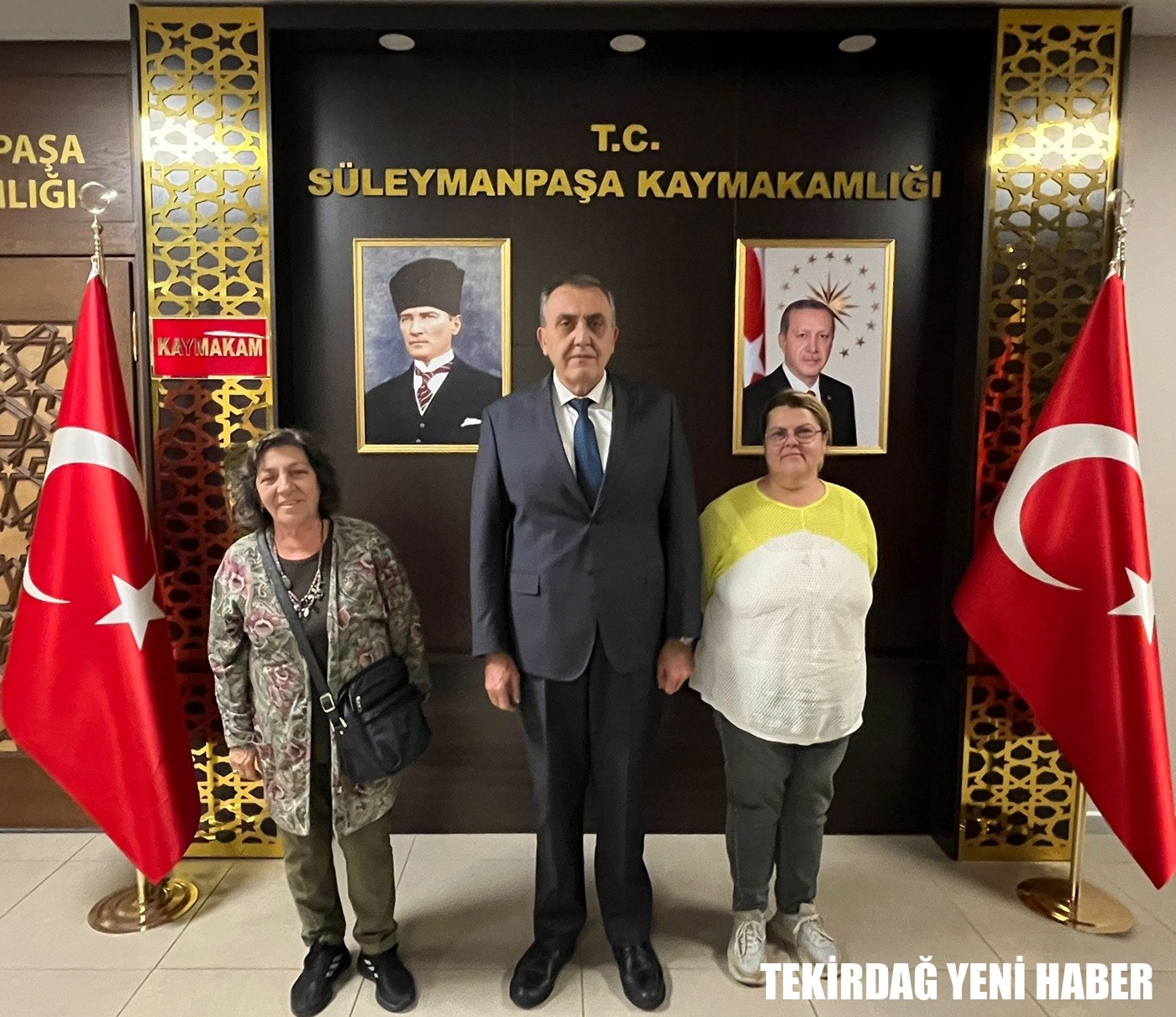 Kaymakamı  Mahmut Nedim TUNÇER, Songül SEVİNÇ ve Bedia İLERLER’in ziyaretlerini makamında kabul etti