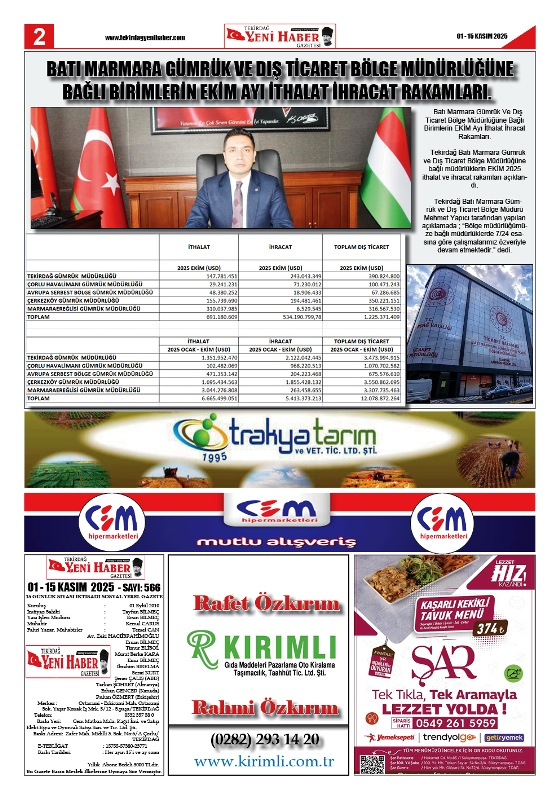 Tekirdağ Yeni Haber Gazetesi 566.Sayı Çıktı