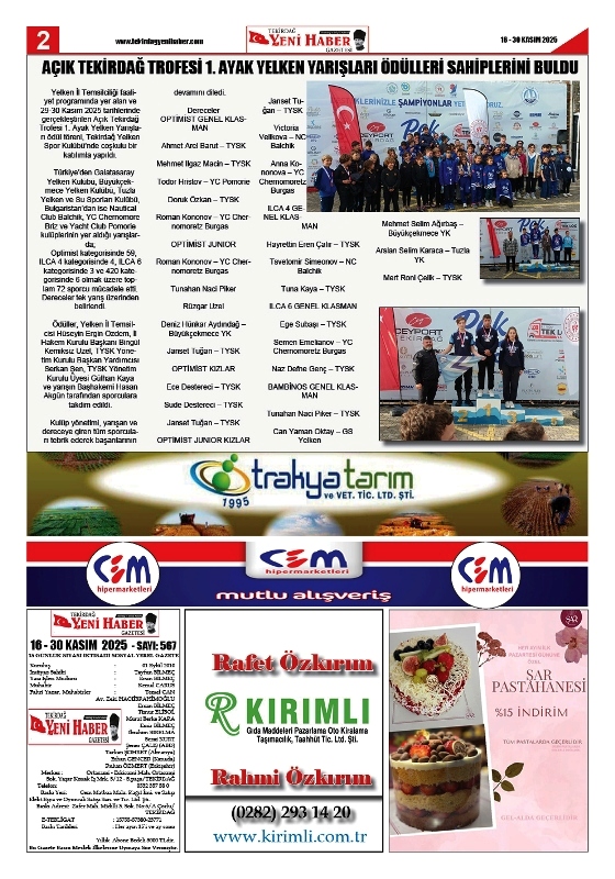 Tekirdağ Yeni Haber Gazetesi 567.Sayı Çıktı