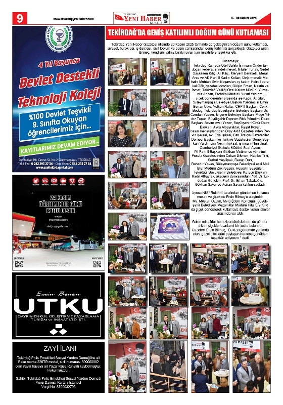 Tekirdağ Yeni Haber Gazetesi 567.Sayı Çıktı
