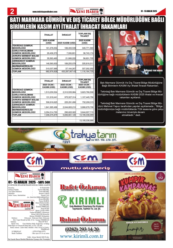 Tekirdağ Yeni Haber Gazetesi 568.Sayı Çıktı