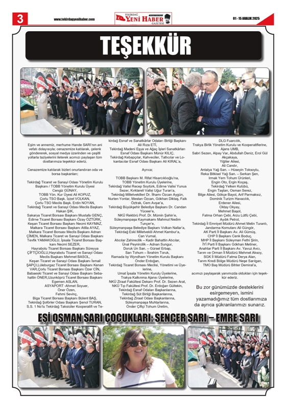 Tekirdağ Yeni Haber Gazetesi 568.Sayı Çıktı