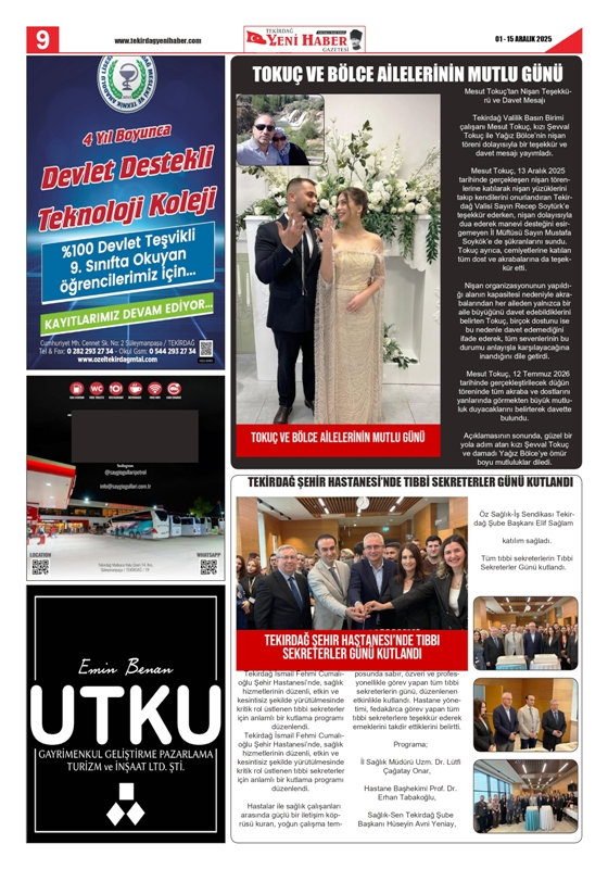 Tekirdağ Yeni Haber Gazetesi 568.Sayı Çıktı