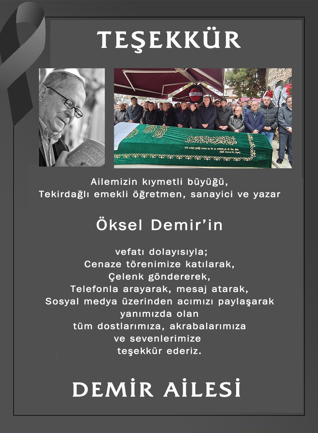 Demir Ailesi’nden Teşekkür Mesajı