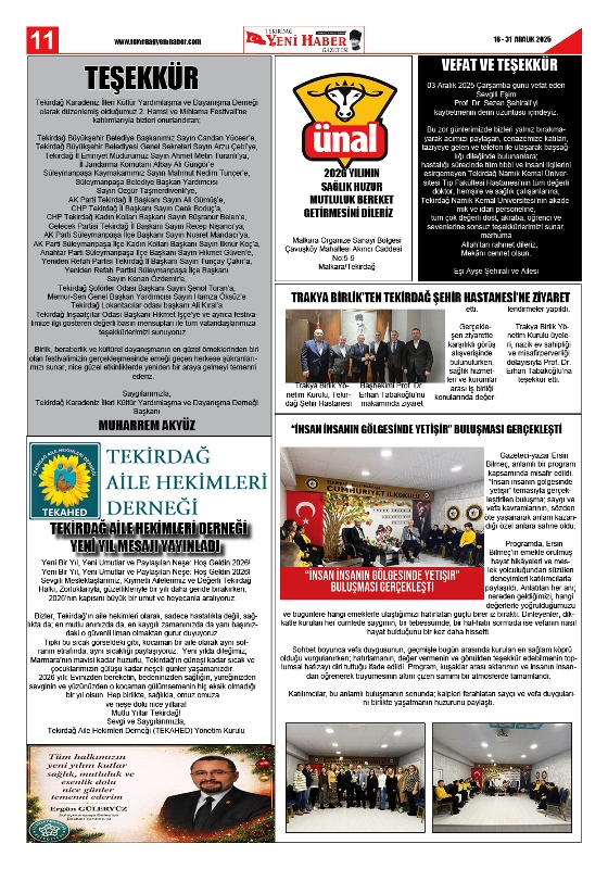 Tekirdağ Yeni Haber Gazetesi 569.Sayı Çıktı
