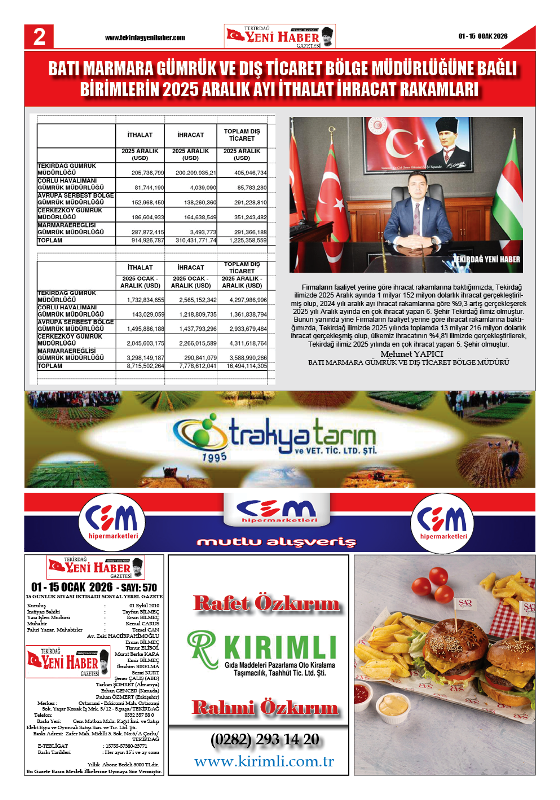 Tekirdağ Yeni Haber Gazetesi 570.Sayı Çıktı