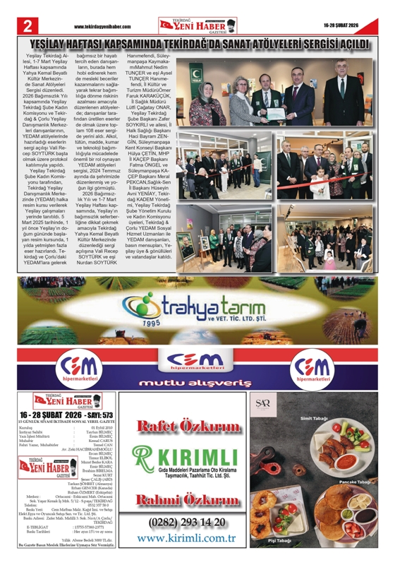 Tekirdağ Yeni Haber Gazetesi 573.Sayı Çıktı