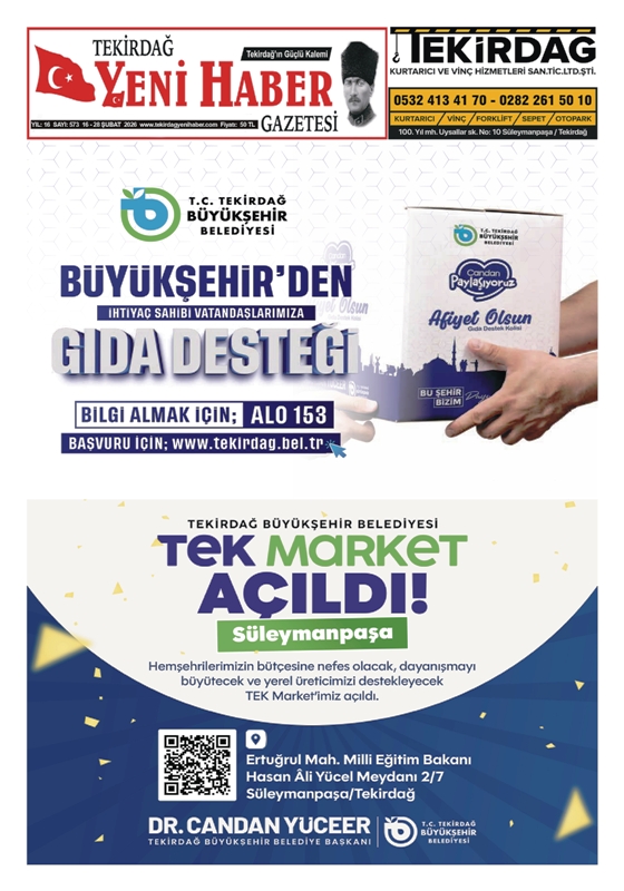 Tekirdağ Yeni Haber Gazetesi 573.Sayı Çıktı