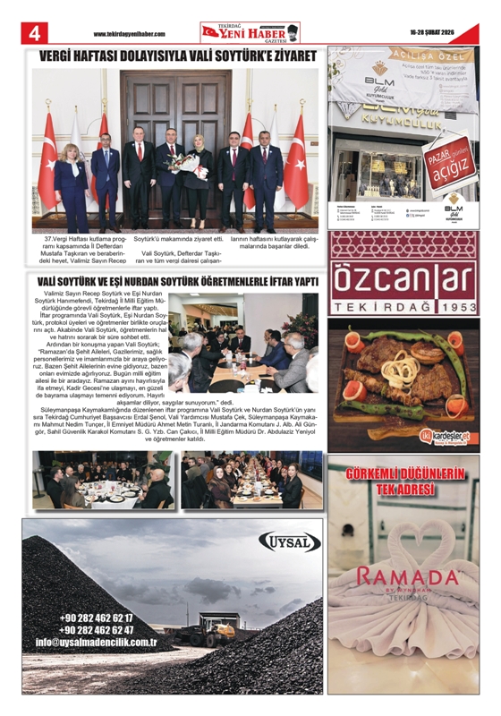 Tekirdağ Yeni Haber Gazetesi 573.Sayı Çıktı