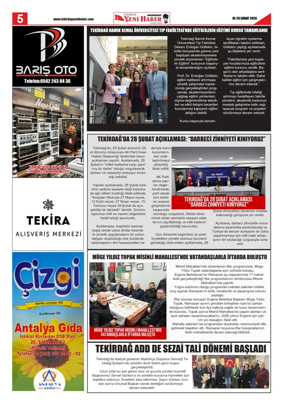Tekirdağ Yeni Haber Gazetesi 573.Sayı Çıktı
