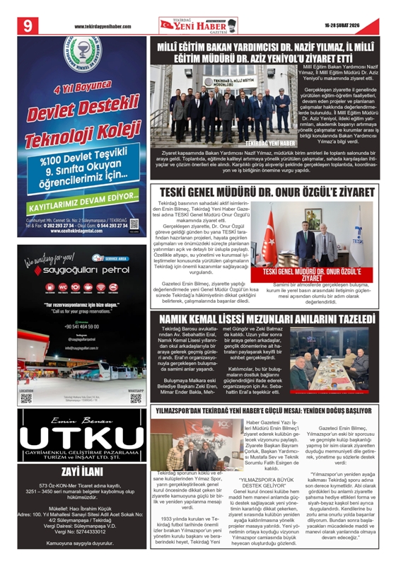 Tekirdağ Yeni Haber Gazetesi 573.Sayı Çıktı