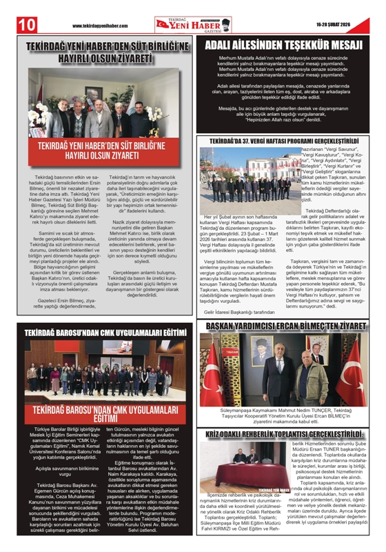 Tekirdağ Yeni Haber Gazetesi 573.Sayı Çıktı