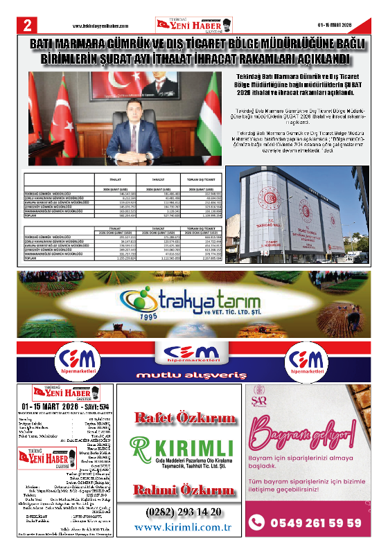 Tekirdağ Yeni Haber Gazetesi 574.Sayı Çıktı