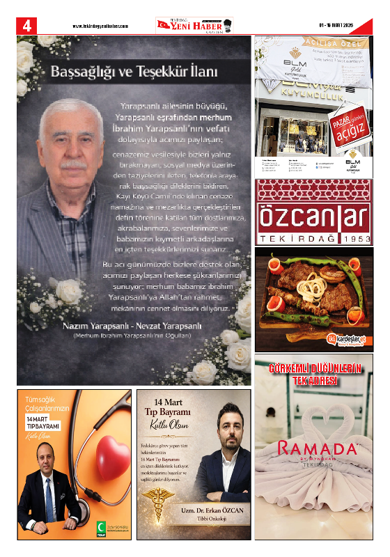 Tekirdağ Yeni Haber Gazetesi 574.Sayı Çıktı