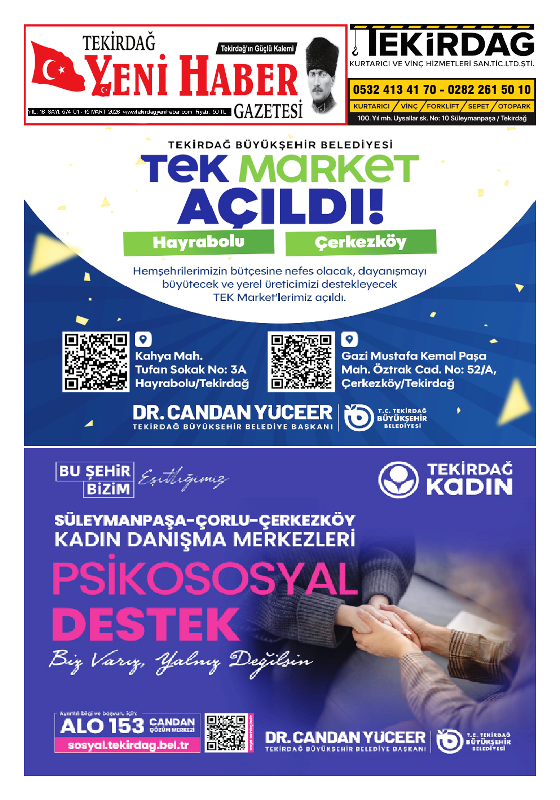 Tekirdağ Yeni Haber Gazetesi 574.Sayı Çıktı
