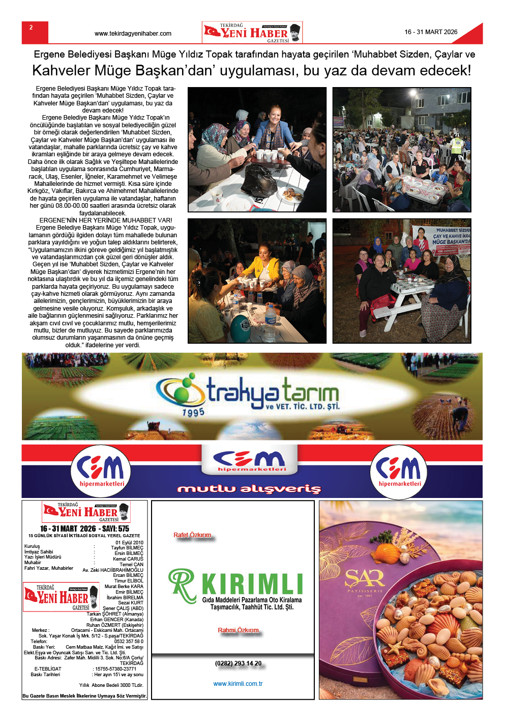Tekirdağ Yeni Haber Gazetesi 575.Sayı Çıktı