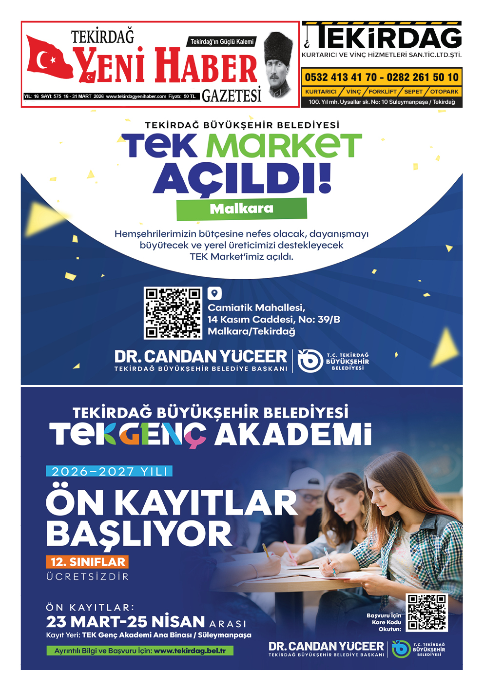 Tekirdağ Yeni Haber Gazetesi 575.Sayı Çıktı