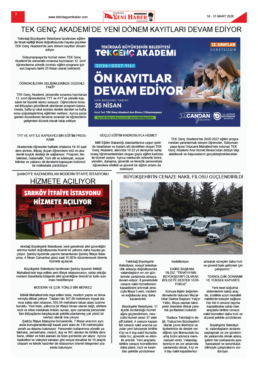 Tekirdağ Yeni Haber Gazetesi 575.Sayı Çıktı