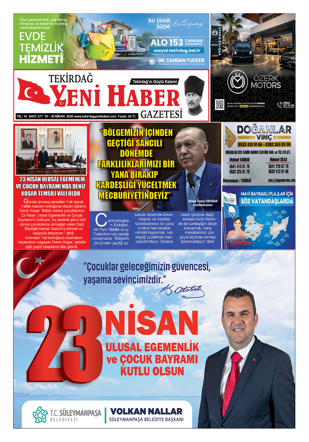 Tekirdağ Yeni Haber Gazetesi 577.Sayı Çıktı