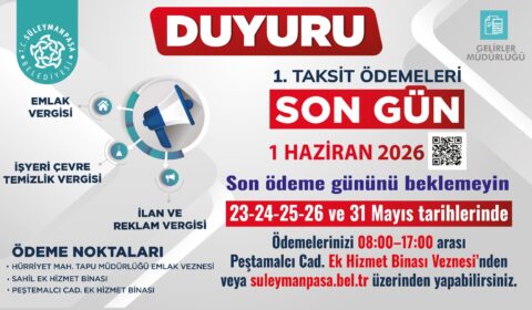 Süleymanpaşa Belediyesi Vezneleri Tatilde Hizmete Devam Edecek