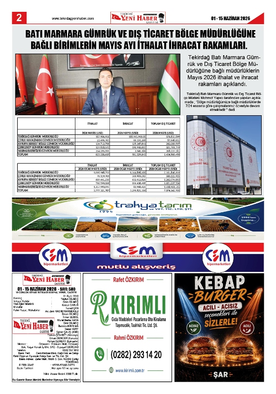 Tekirdağ Yeni Haber Gazetesi 580.Sayı Çıktı