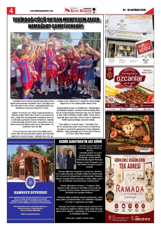 Tekirdağ Yeni Haber Gazetesi 580.Sayı Çıktı
